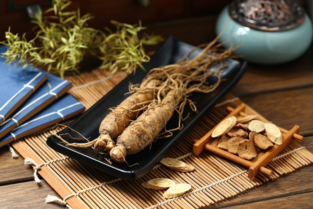 Ginseng root on tray