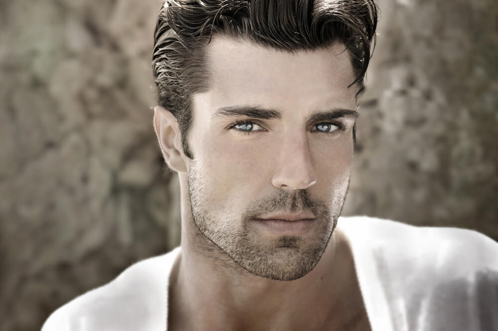 Handsome chiselled man with dreamy grey eyes