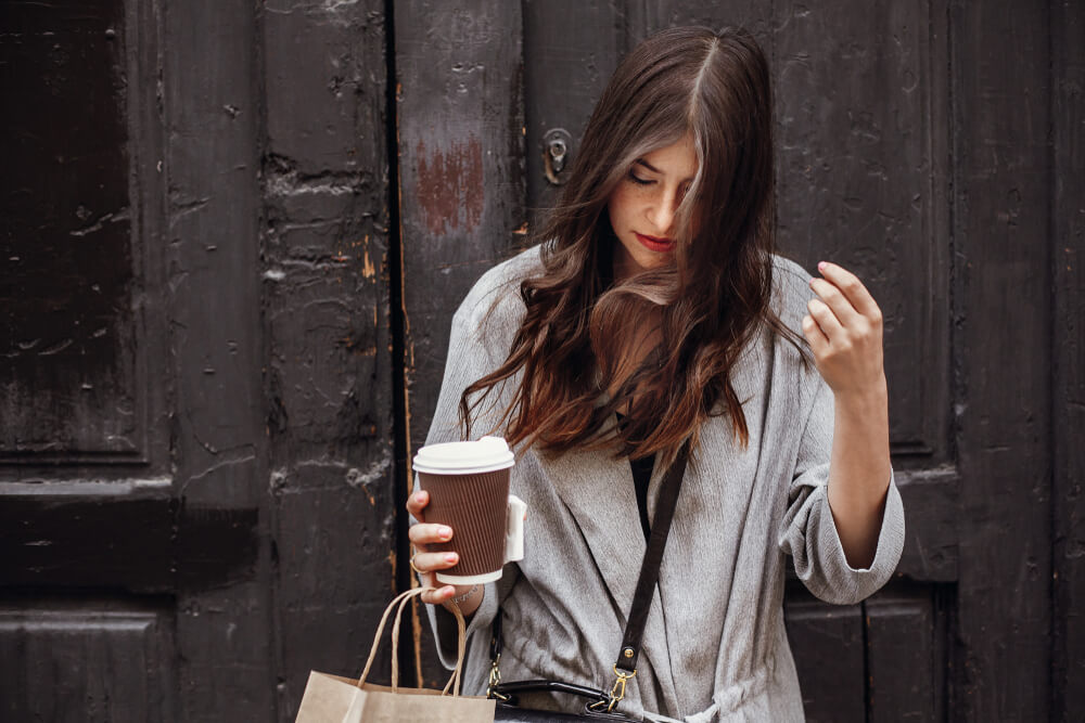 Woman outside on windy day