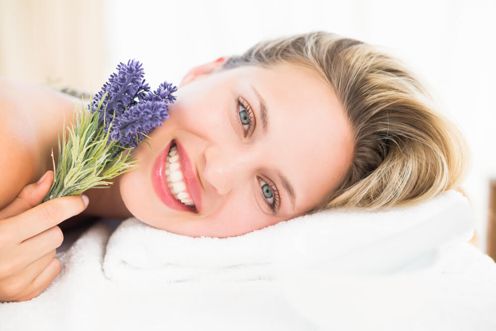 smiling woman with lavender