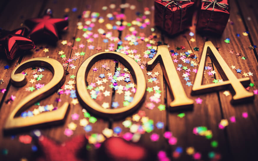 Lights and decoration around the letters '2014'