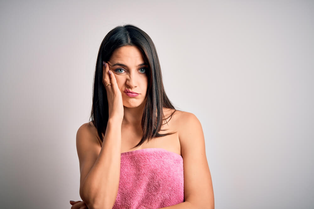 woman pink towel